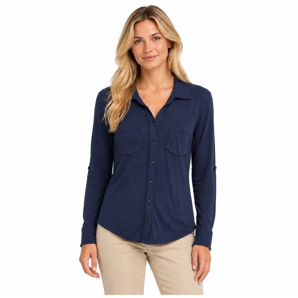 Michael Stars Anthropologie Navy Blue Button Down Shirt Top OS